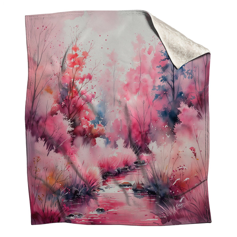 Couvertures aquarelle forêt rose, L 50 po x H 60 po