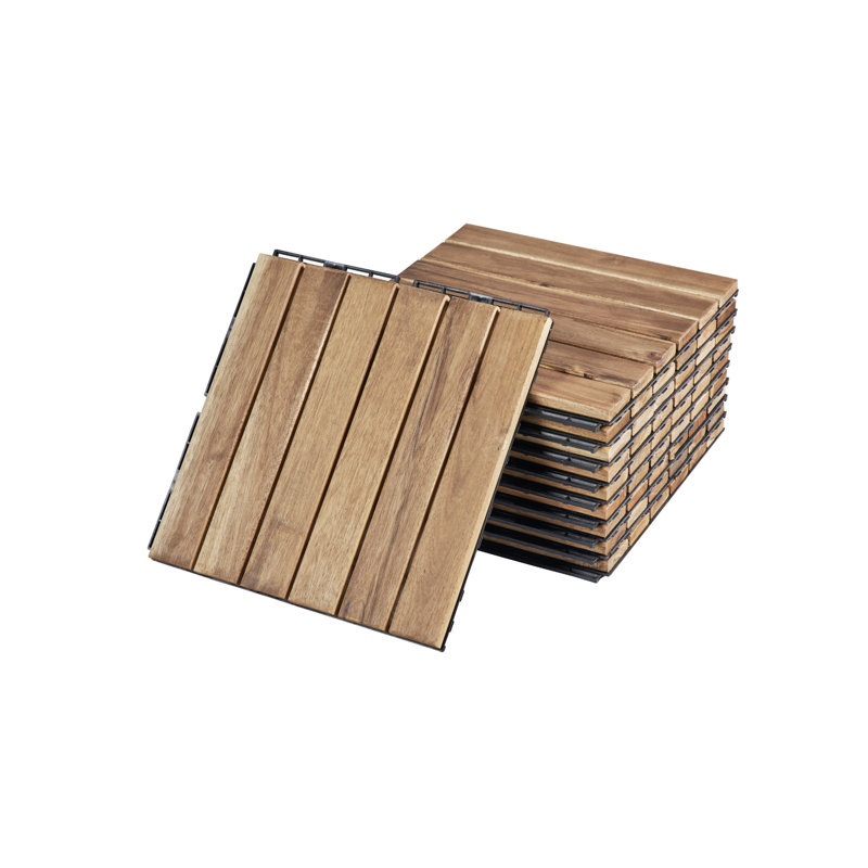 20 PCS Interlocking Deck Tiles Striped Pattern, Teak