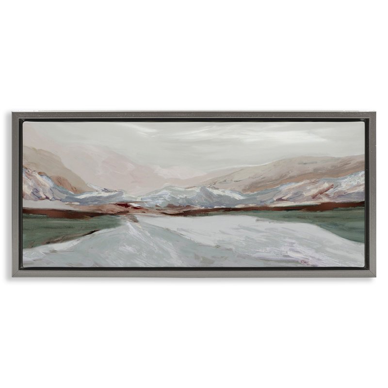 Cadre flottant Sprawling Waters Landscape, conception de Jacob Q, H 11 po x l 25 po, Cadre flottant gris lustré