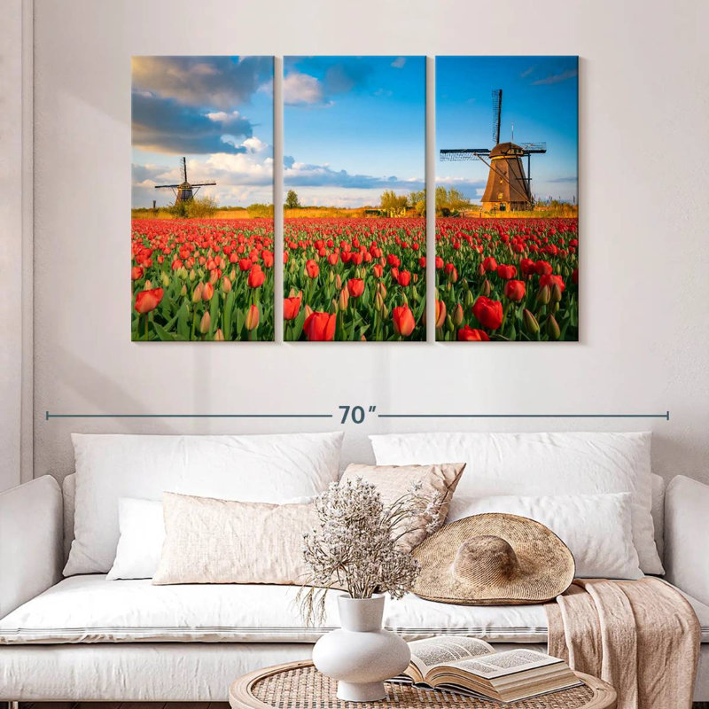 Two Dutch Windmills, 32" H x 50" W