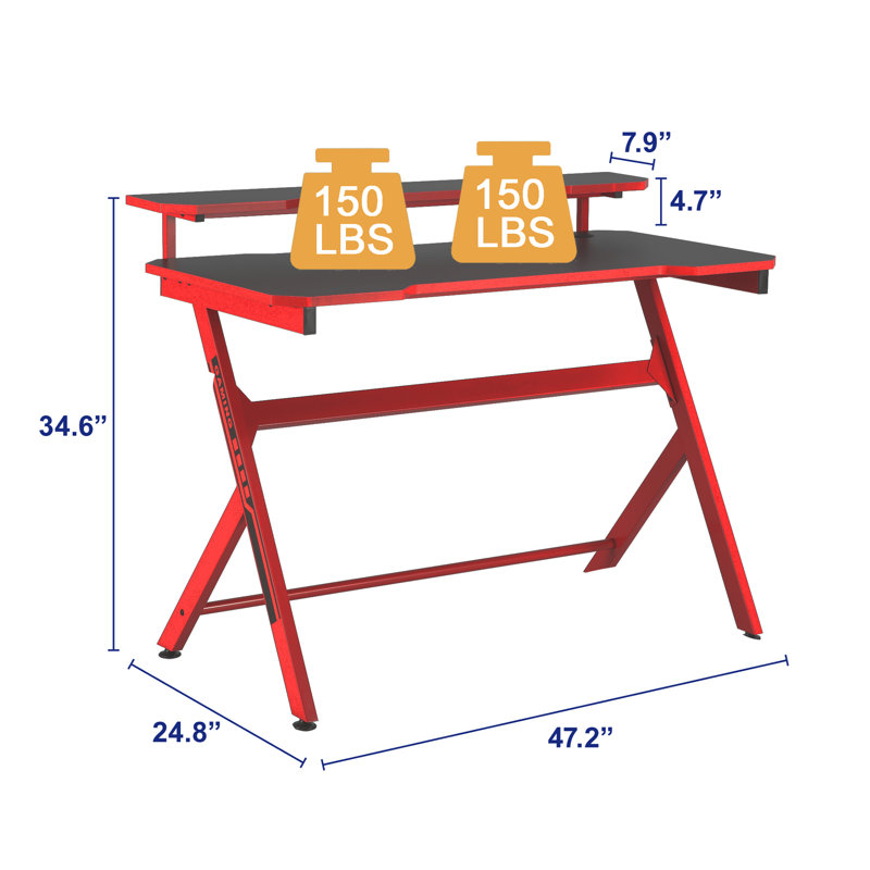 Runulf Desk with Hutch - Office Computer Desk with Bookshelf Storage, Red