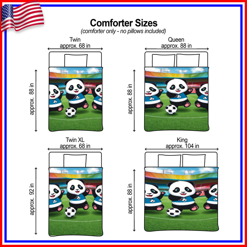 Dessin de l'édredon de soccer Panda, Très grand lit