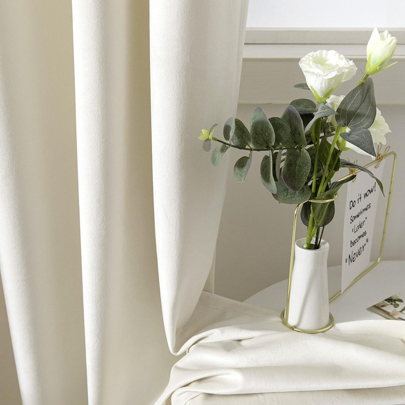 Velvet Noise Reducing Room Darking Grommet Curtain Panels for Home & Office, 52" W x 63" L, Ivory