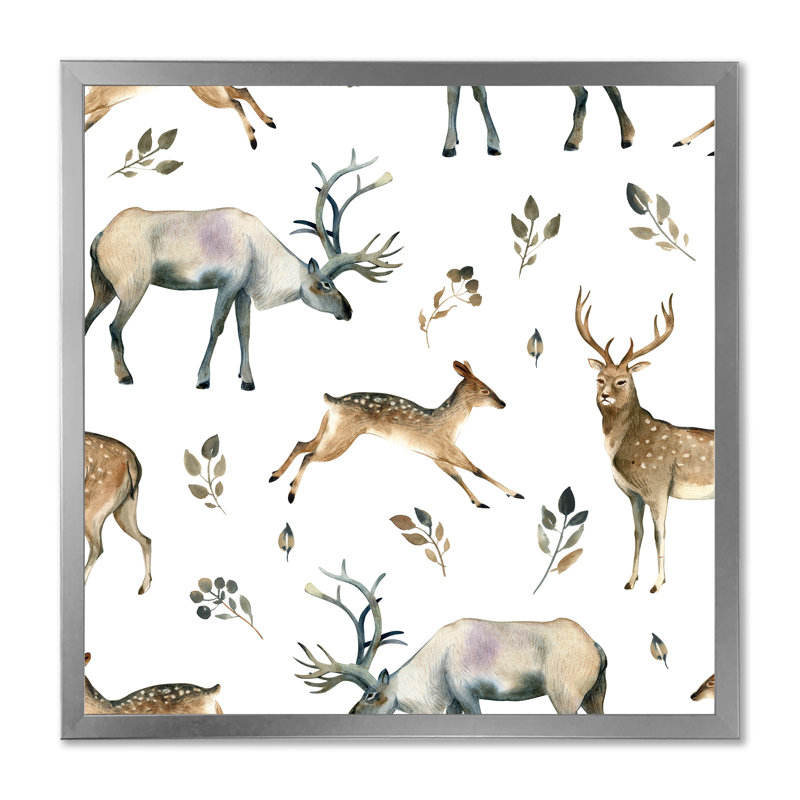 Motif sauvage de cerf sauvage - art mural traditionnel sur toile, Impression argent sur toile encadrée