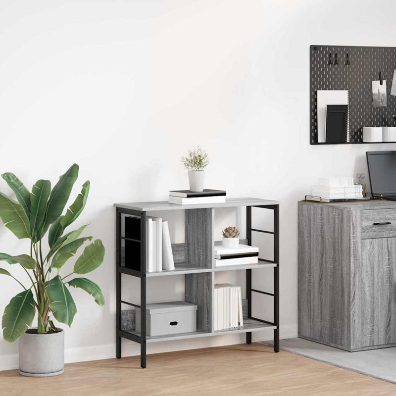 82cm W Steel Etagere Bookcase, Grey Sonoma, (2 Shelves) 79cm. H x 82cm. W x 32cm. D