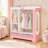 33.5'' Wide Kids Armoire with Mirror, Storage Shelves, Hanging Rod and Jewelry Cabinet -Pink