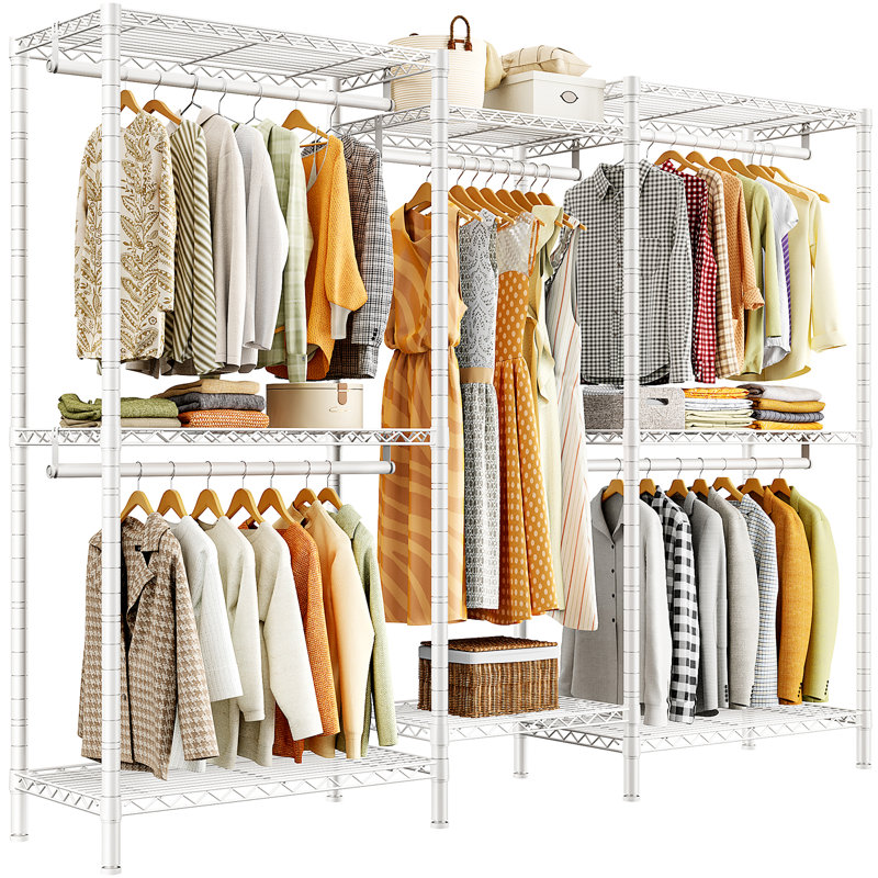 Ahlstrom 77" H Clothes Rack Load 835LBS,Garment Closet with Wire Shelf for Bedroom, White