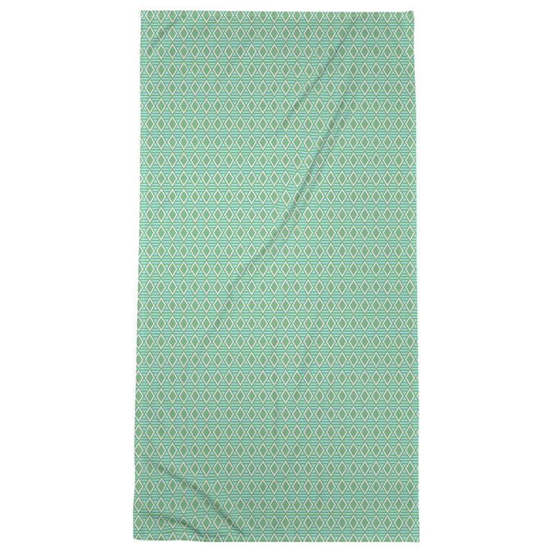 Serviette de bain à losanges géométriques, Vert / Sarcelle