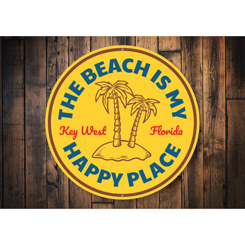 Plaque en aluminium Happy Place Beach, H 18 po x l 18 po x P 0,06 po, Oui