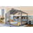 Full Size Floor House Bed For Toddler, Kids Montessori Bed  With Storage Shelf, Playhouse Bed With Roof Design, Gray