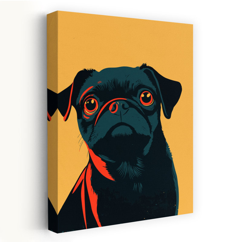 «Curious Pug Gaze», art mural moderne, H 18 po x l 12 po