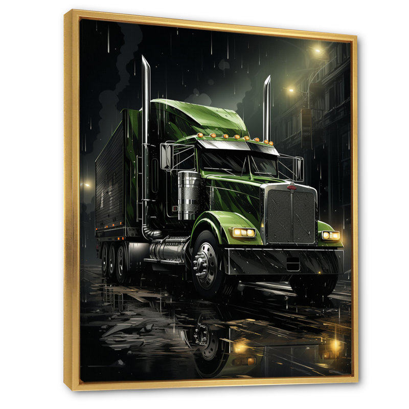 Semi Truck Night Hawk - reproduction sur toile, H 40 po x l 30 po x P 1,5 po, Cadre flottant doré