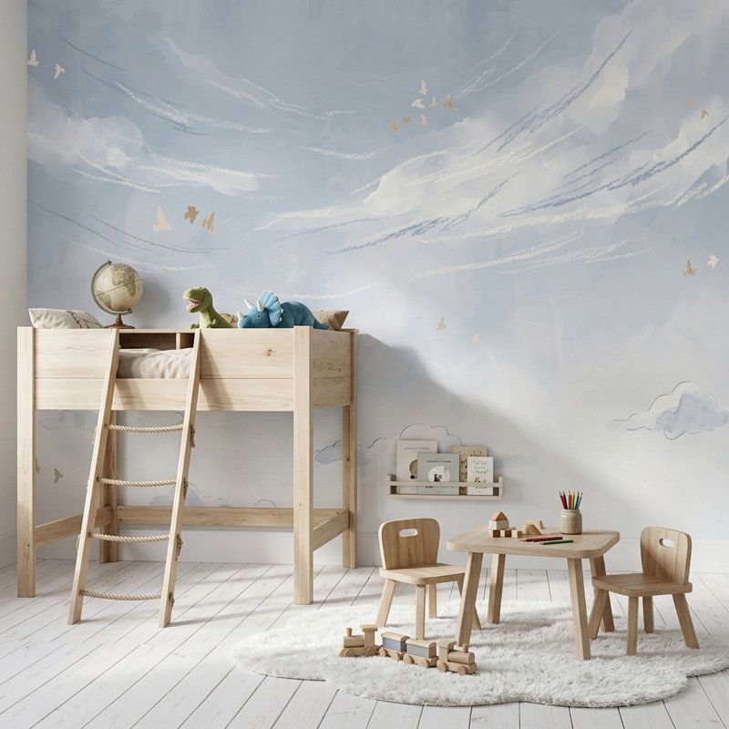 Papier peint nuages bleu ciel, 160 po x 108 po, Non tissé