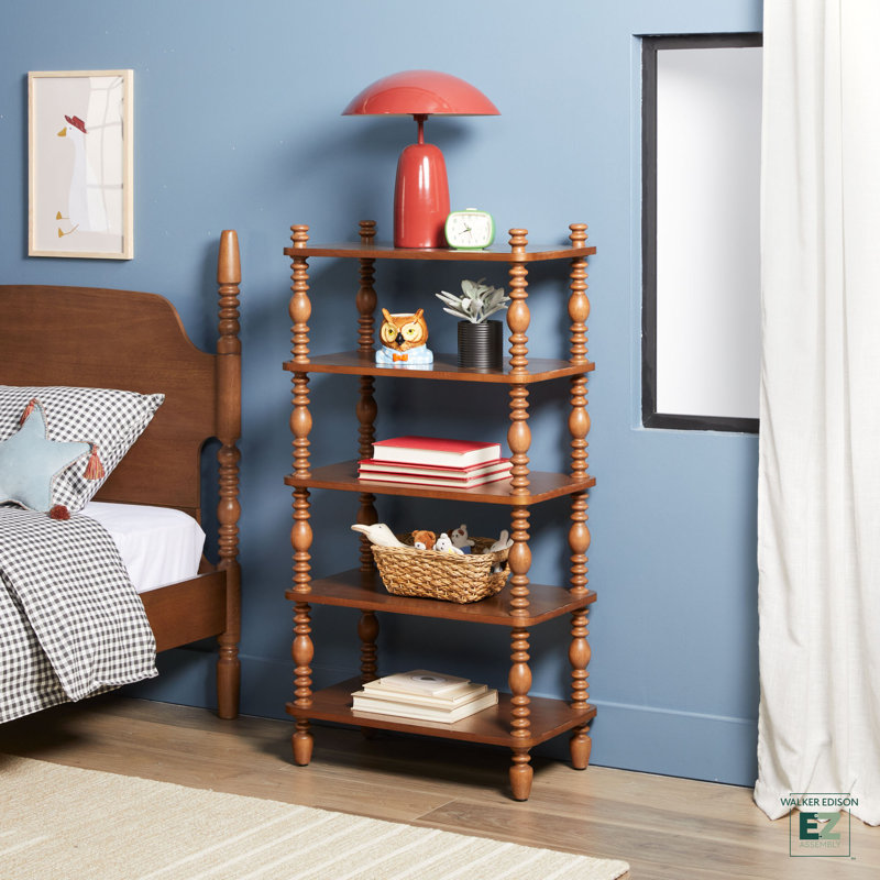 Vivienne Solid Wood Spindle Short Bookshelf, Dark Brown
