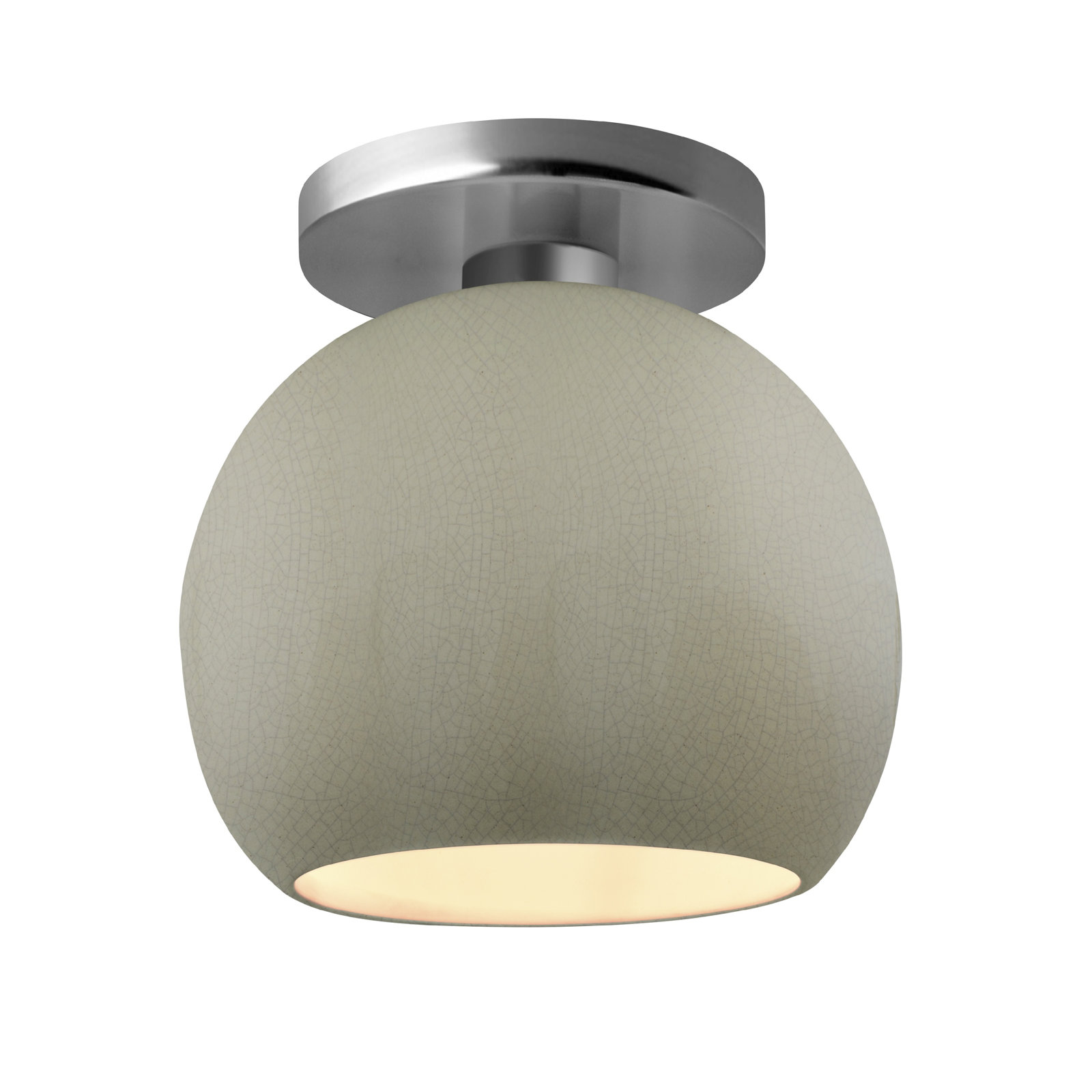 Single Light Ceramic LED Semi Flush Mount, 9" H x 10" W x 10" D, Celadon Green Crackle, Brushed Nickel