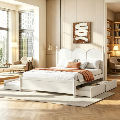 Queen Size Platform Bed With With 2 Big Drawers, Twin XL Size Trundle