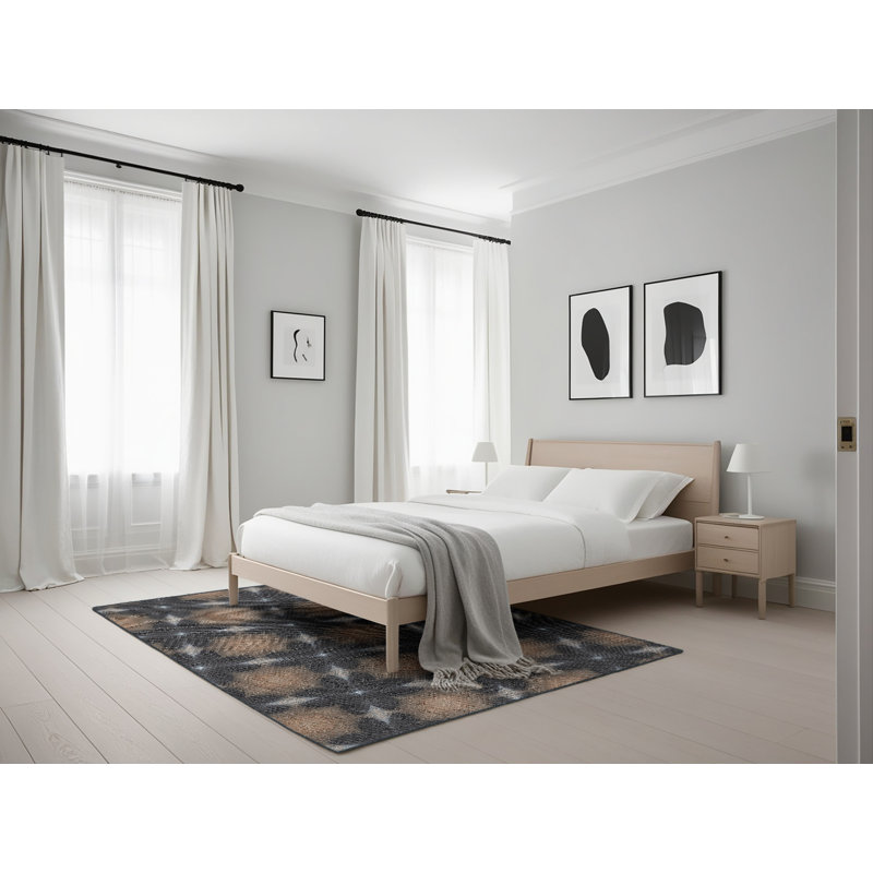 Tapis noir/brun à motifs, Rectangle 5 pi x 7 pi