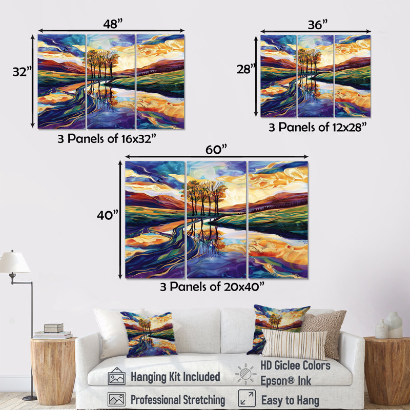 Warwickshire - ensemble de salon d'art mural paysage abstrait, H 28 po x l 36 po x P 1 po, Toile tendue