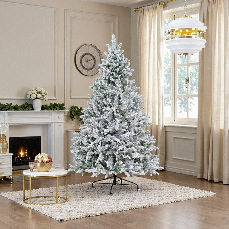 Arbre de Noël artificiel à charnière de qualité supérieure de 7 pi avec support en métal - Branches artificielles pour la maison / le bureau