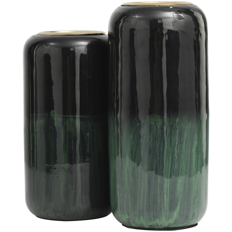 Metal Table Vase, Green, 13" H x 5.8" W x 5.75" D