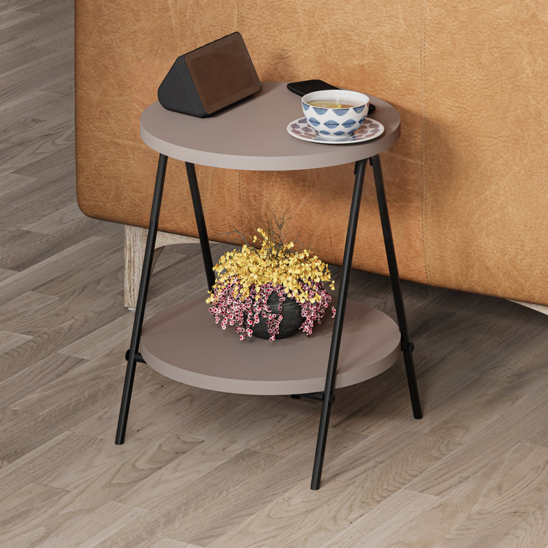 Ritzman Compact Side Table Round Top with Metal Legs, Light Mocha