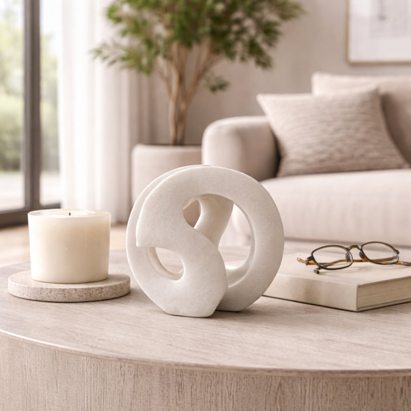 Sculpture circulaire abstraite en résine pour la décoration intérieure - Figurine décorative pour salon ou bureau - Blanche