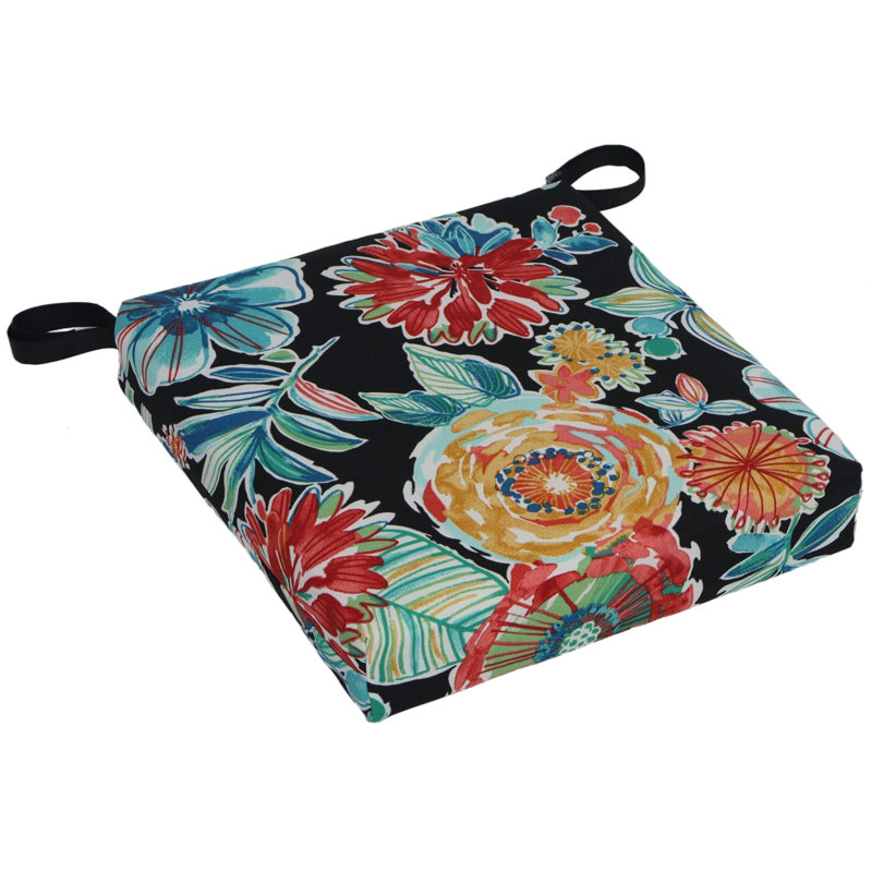 Outdoor 3'' Seat Cushion, Black/Red/Orange Floral