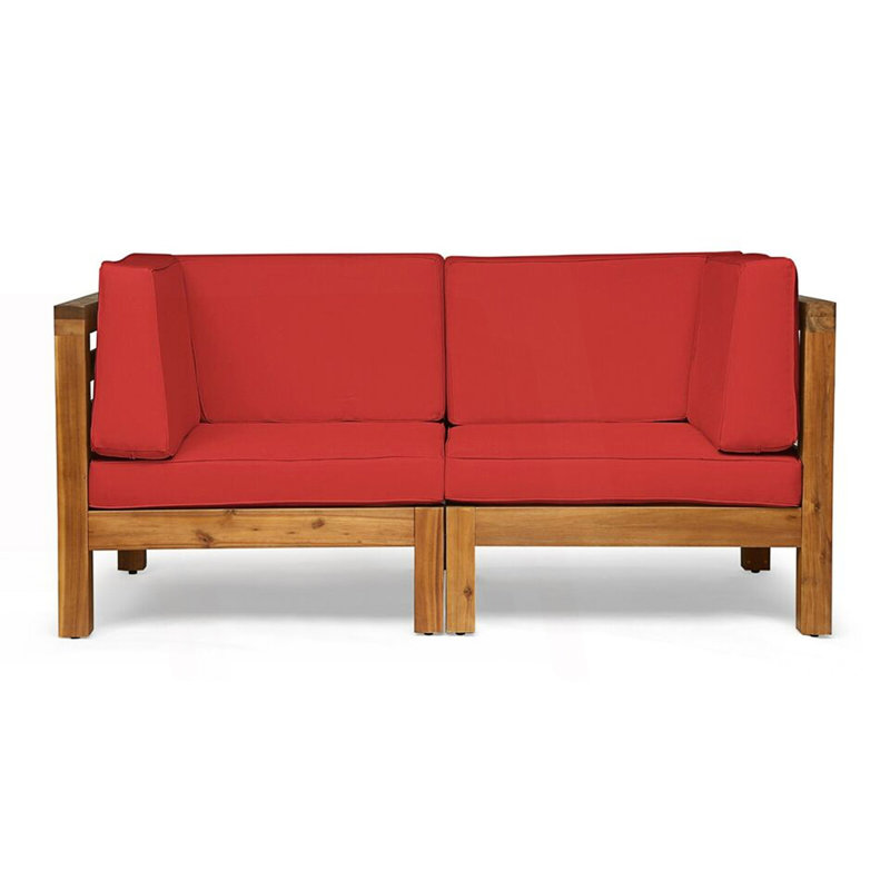 2-Piece Outdoor Love Seat Set, Red, Teak