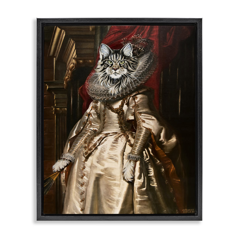 «Renaissance Cat Portrait» par Carolee Vitaletti, Cadre flottant noir de jais, H 31 po x l 25 po