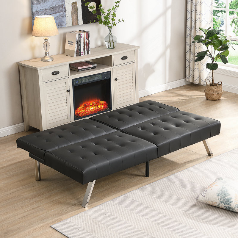 Canapé-lit futon polyvalent avec pieds en acier inoxydable et structure en bois robuste