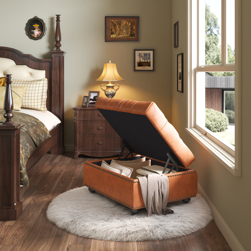 Faux Leather Handmade Ottoman with Storage