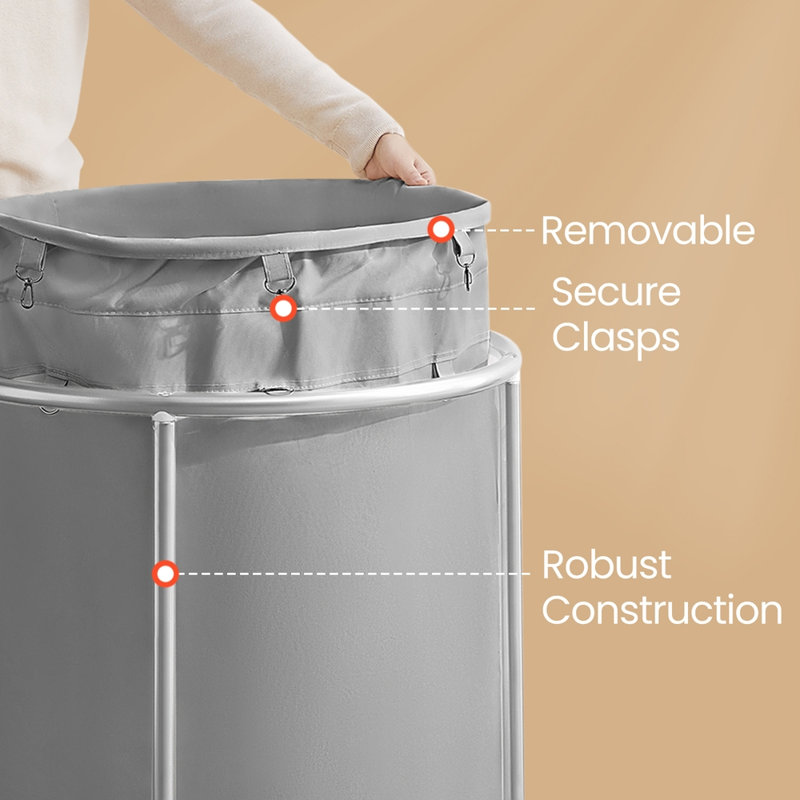 50.2-Gallon (190 L) Laundry Basket With Wheels, Rolling Round Heavy-Duty Laundry Hamper Cart With Steel Frame And Removable Bag, 2 Locking Wheels