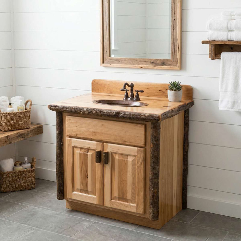 Meuble-lavabo Fireside Lodge Hickory - 30 po - Plateau de style dalle - Cognac - Verre liquide