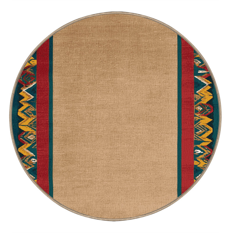  Washable Tribal Pattern Border Hawaiian Area Rug, Rond 4 pi