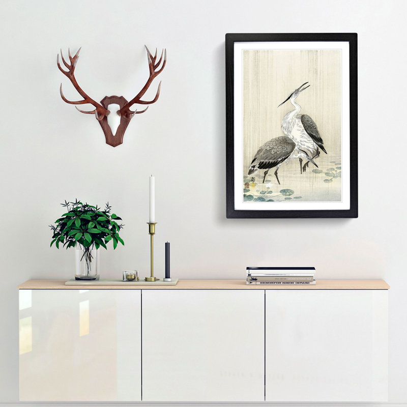 Two Herons in the Rain by Ohara Koson - Picture Frame Painting Print, 36cm H x 27cm W x 2cm D, Black Framed