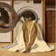 Tapis abstrait moderne et contemporain lavable à la machine Dyal Thanksgiving en brun - reliure beige-573772671
