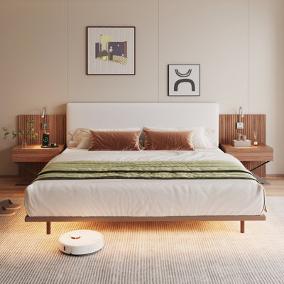 High-end Wide-screen King-size Bed / Equipped with Two BedsideTables / Two Reading Lamps are Placed at the Side of the Bed / There is a Light Strip Attached to the Bedside / Multi-functional Comb