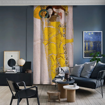Gustav Klimt - The Knight Detail of the Beethoven Frieze Masterpiece Lined Curtain Single Panel