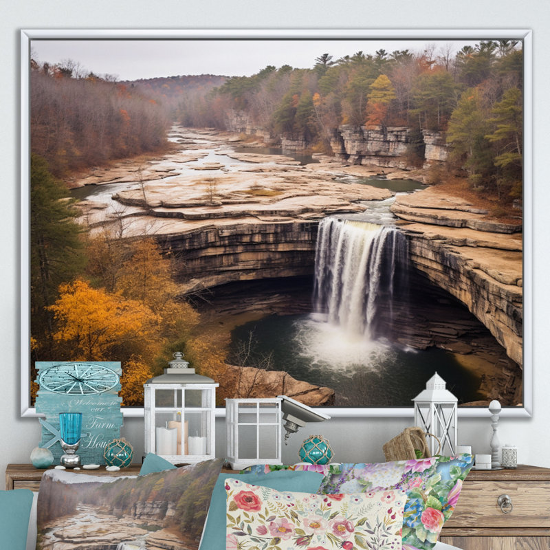 Alabama Water Cascades Beauty II - impression, H 30 po x l 40 po x P 1,5 po, Cadre flottant blanc