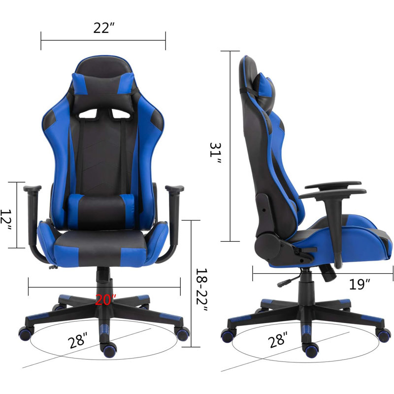 Inbox Zero Adjustable Reclining Ergonomic Swiveling PC & Racing Game Chair, Black/Blue