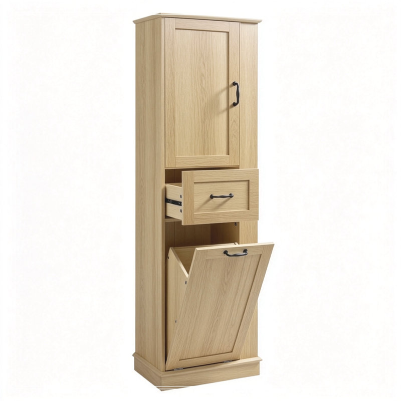 Grande armoire de rangement avec compartiment inclinable et tablettes réglables, Naturel