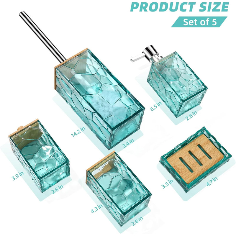 Blue and Blue Bathroom Accessories Set