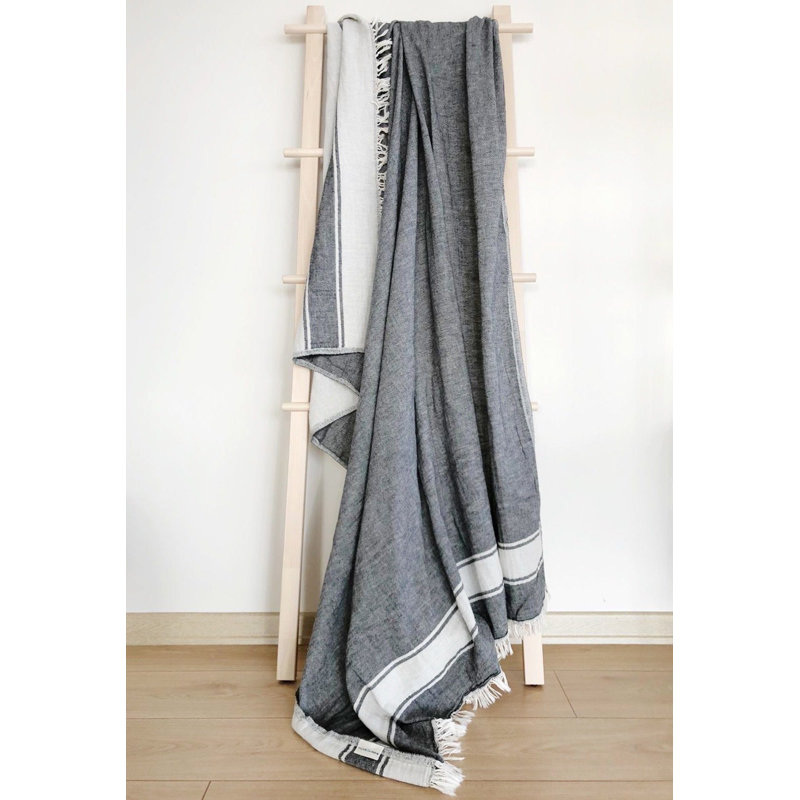 Reversible Black and Off-White Cotton Baby Throw Blanket
