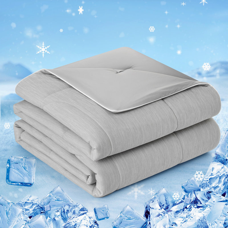 Cloud Texture Double-Sided Cooling Comforter For Hot Sleepers, Machine Washable, Heather Cool Gray, King Comforter