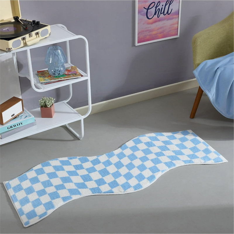  Wavy Checkerboard Runner Rug