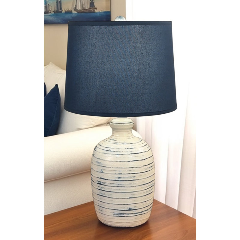 Farmhouse Bee Hive Table Lamp, Navy, Cream
