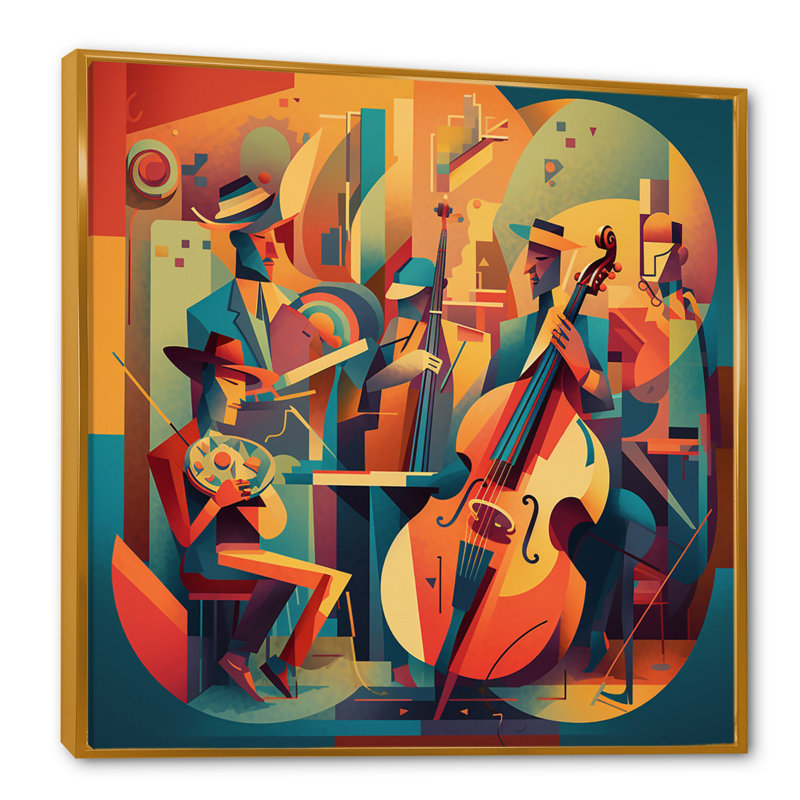 Jazz Band Performance II - impression, H 36 po x l 36 po x P 1,5 po, Cadre flottant doré