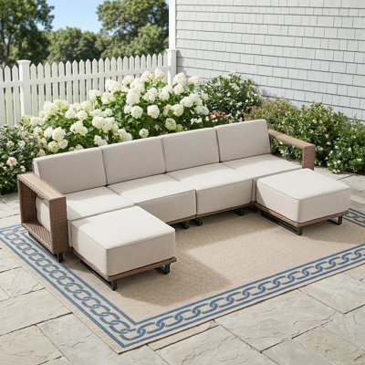 6-Pieces Outdoor Modular Sectional Sofa with two Ottomans