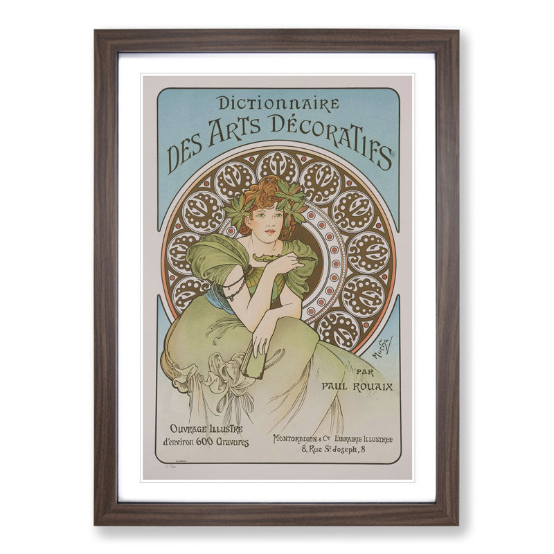 Decorative Arts by Alphonse Mucha - Picture Frame Graphic Art, Walnut Framed, 65cm H x 48cm W x 2cm D