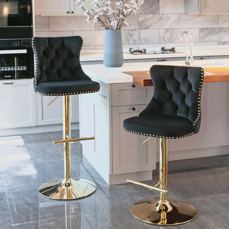 Divonte Swivel Upholstered Adjustable Height Counter Stool with Metal Frame, Black